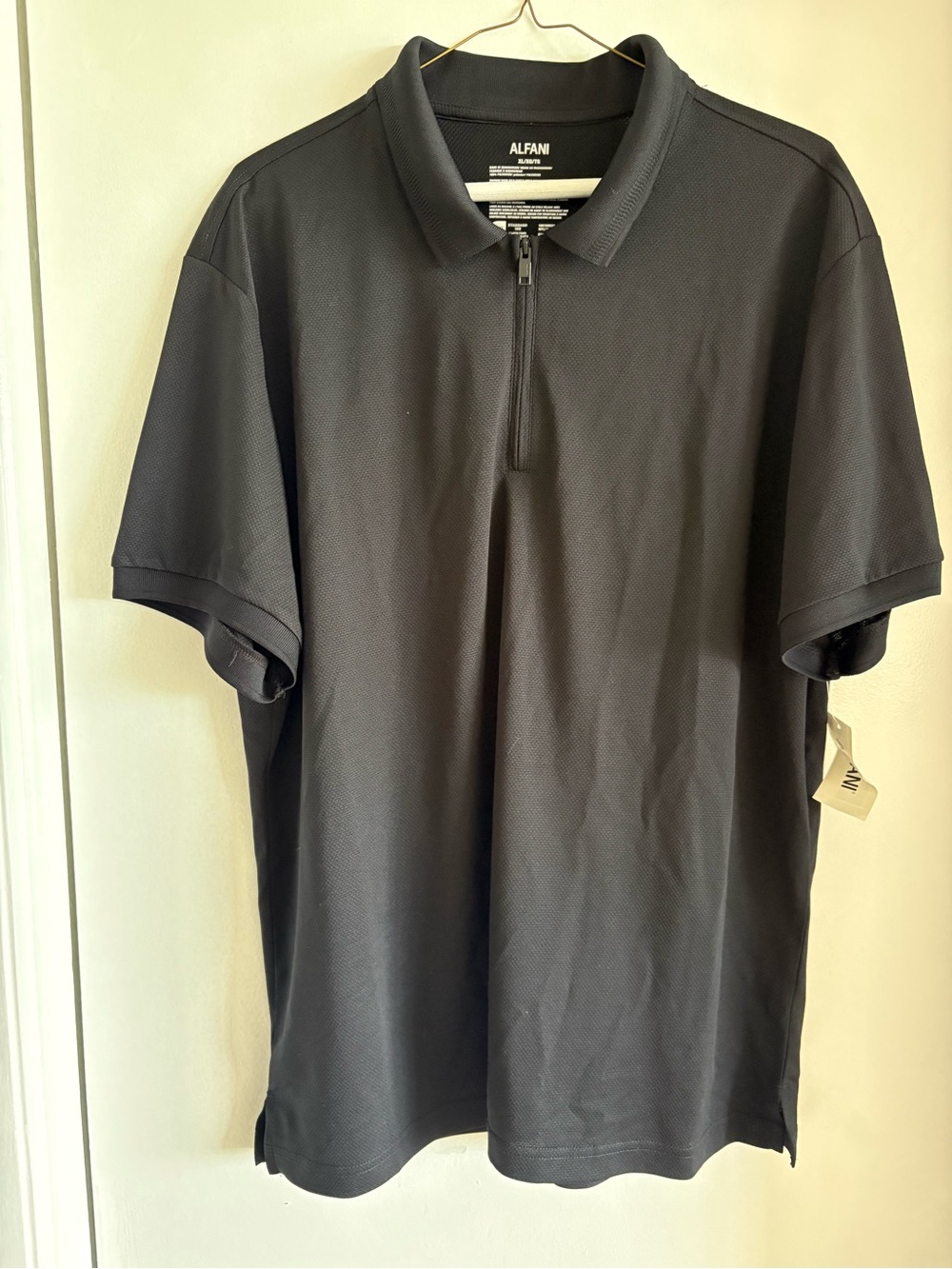 Alfani Black Short-Sleeve Zip Polo Shirt
